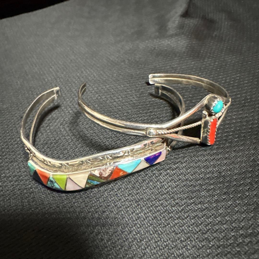 メ*コ様 ズニ族刻印 インディアンジュエリー インレイ バングル 2本セット 9