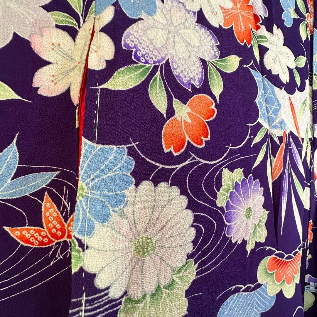 超美品　袷　絹　着物　アンティーク　小紋　145 紫　薄紫　ちりめん　レトロ