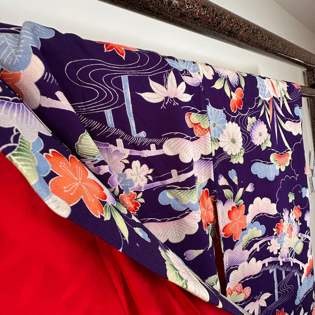 超美品　袷　絹　着物　アンティーク　小紋　145 紫　薄紫　ちりめん　レトロ