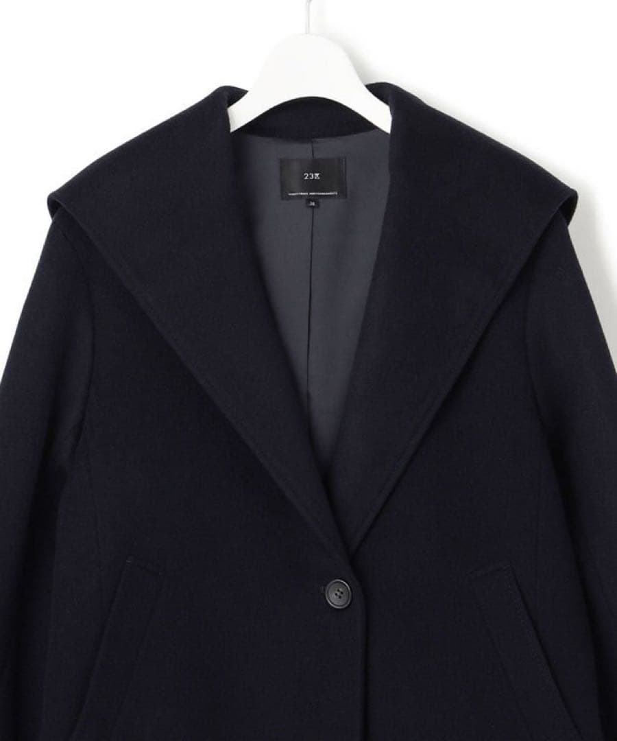 【23区】ウールカシミヤビーバー フード付き ショートコート