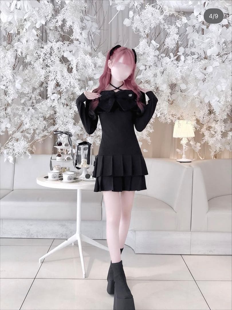 Honeymew ハニーミュウ ビックリボンクロスオフショルワンピ ブラック