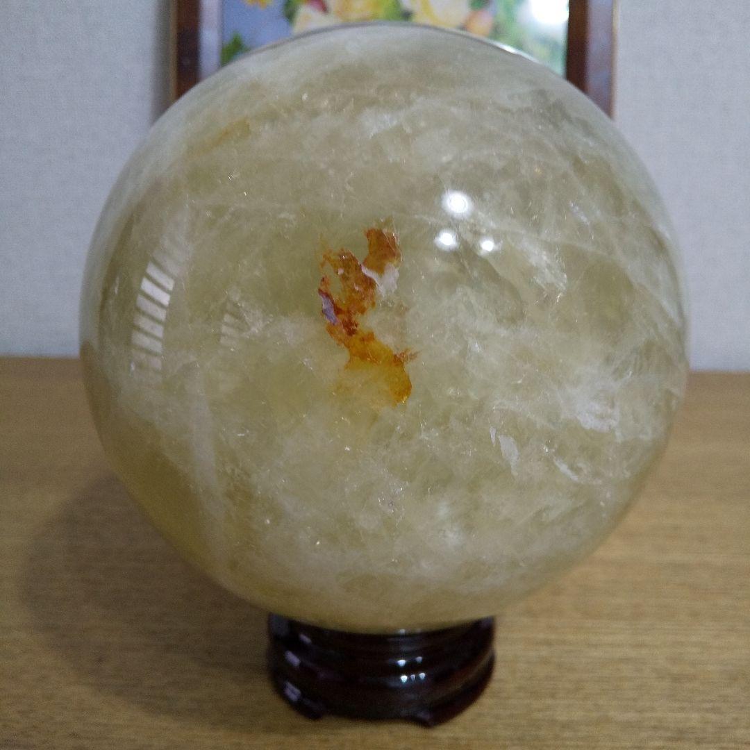 シトリン 丸玉 2.5kg 台座付き 127mm 大玉天然石 金運アップ