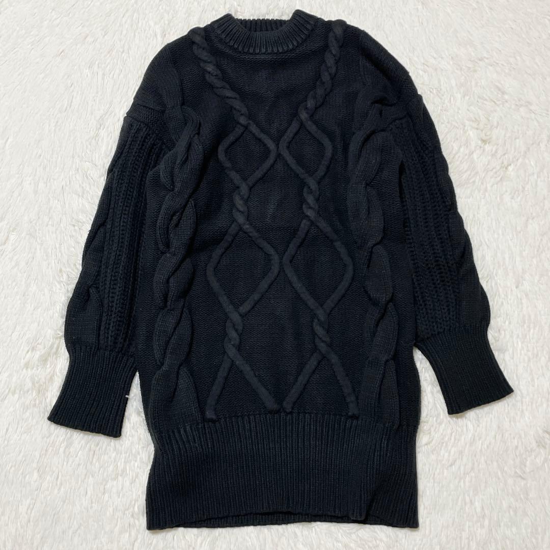 UN3D. アンスリード レイヤード ケーブル ニットワンピース ブラック