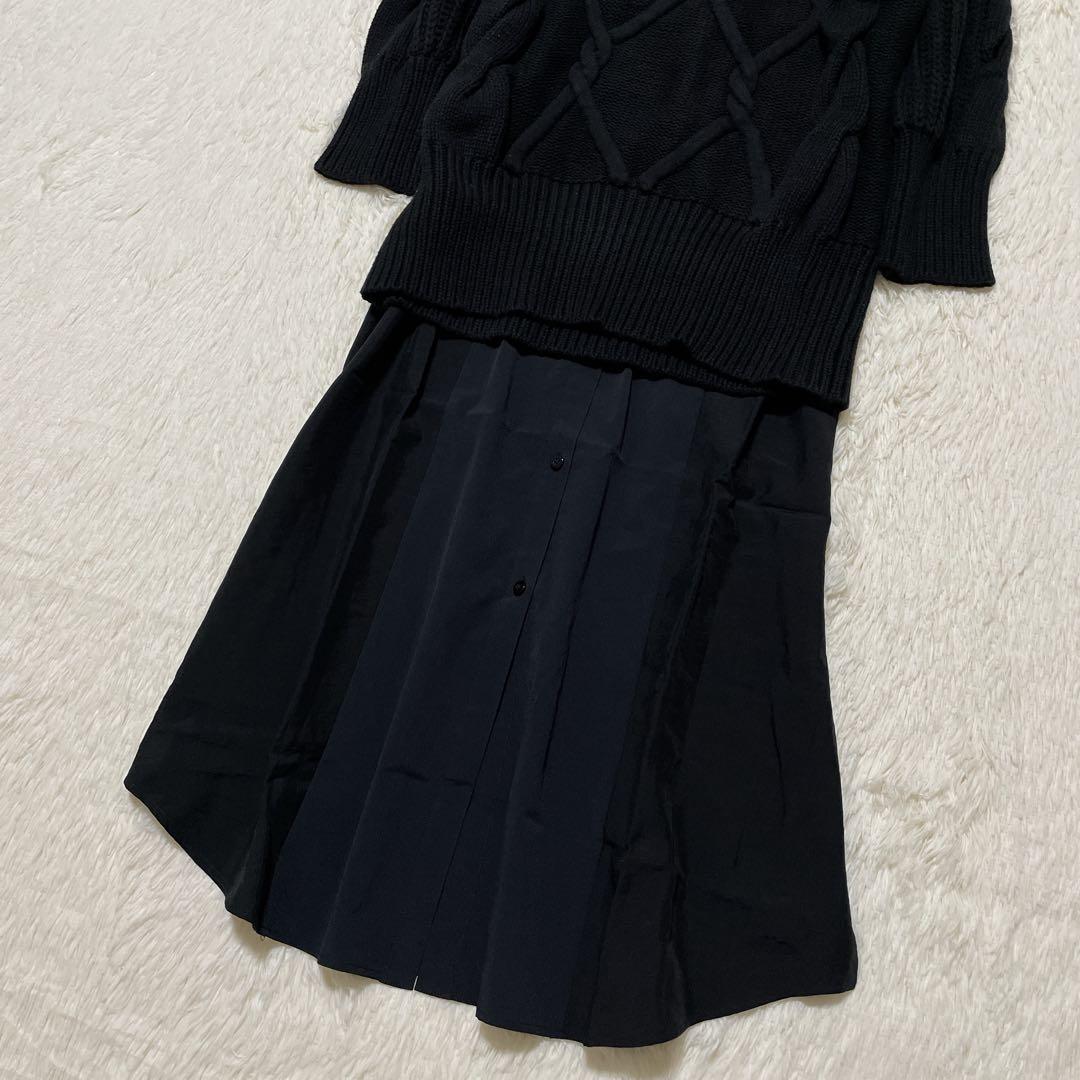 UN3D. アンスリード レイヤード ケーブル ニットワンピース ブラック