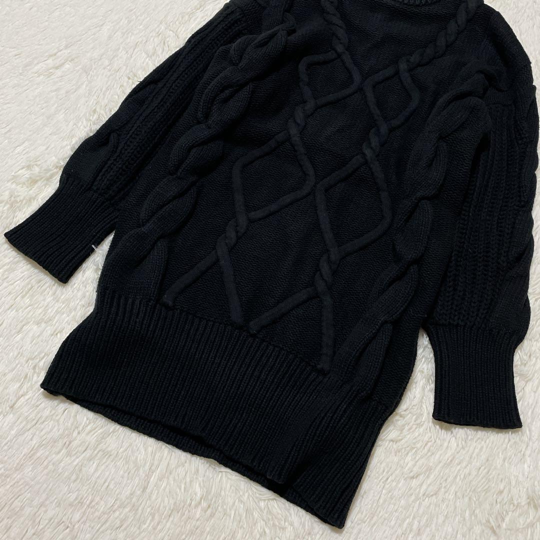 UN3D. アンスリード レイヤード ケーブル ニットワンピース ブラック