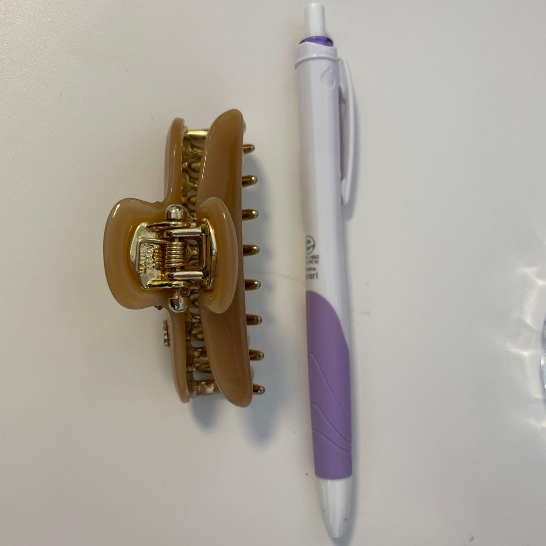 ベージュ クリスタル装飾 ヘアクリップ