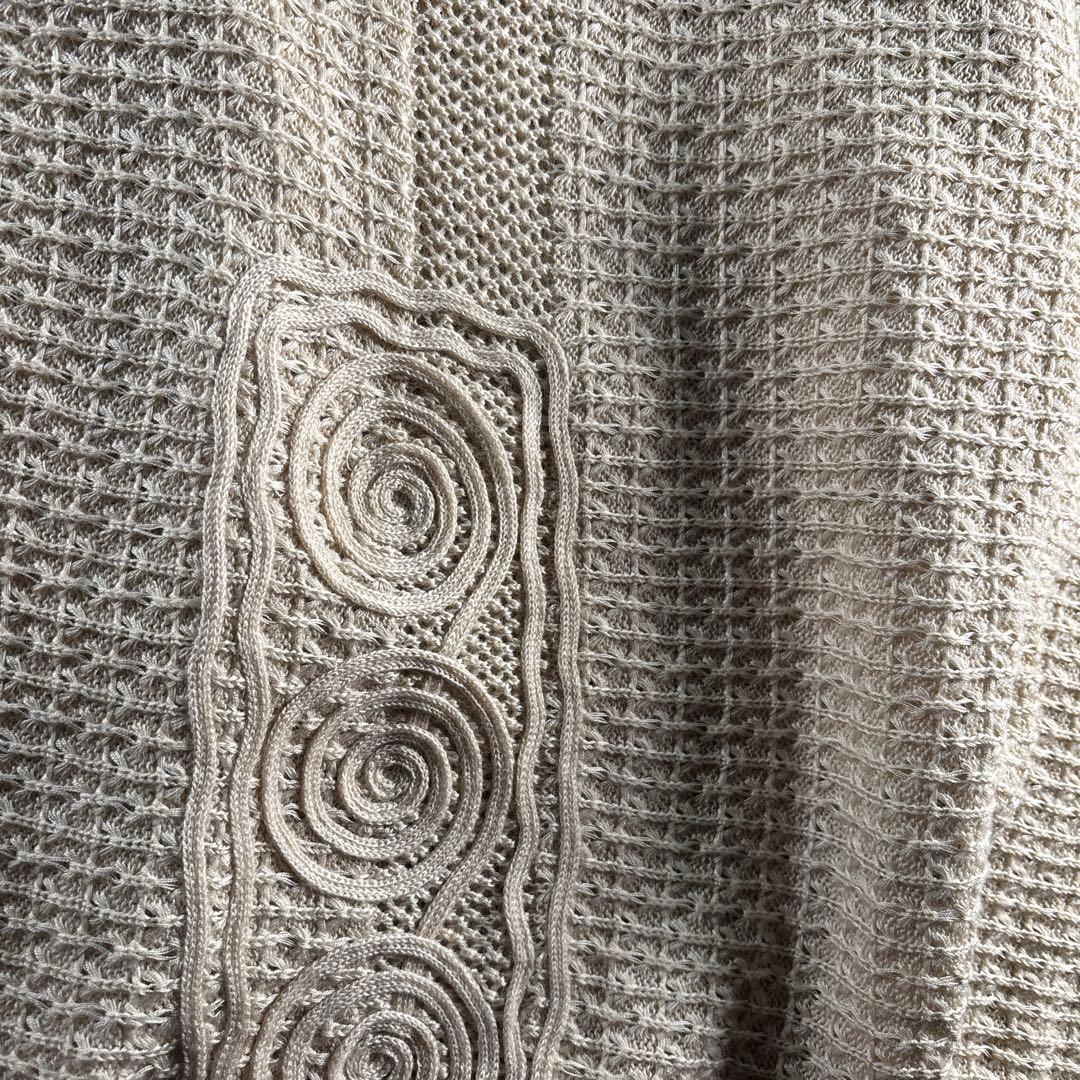 古着　サンタフェ　3Dニットアイボリー　ペイズリー　XL シアニット　リネン混.