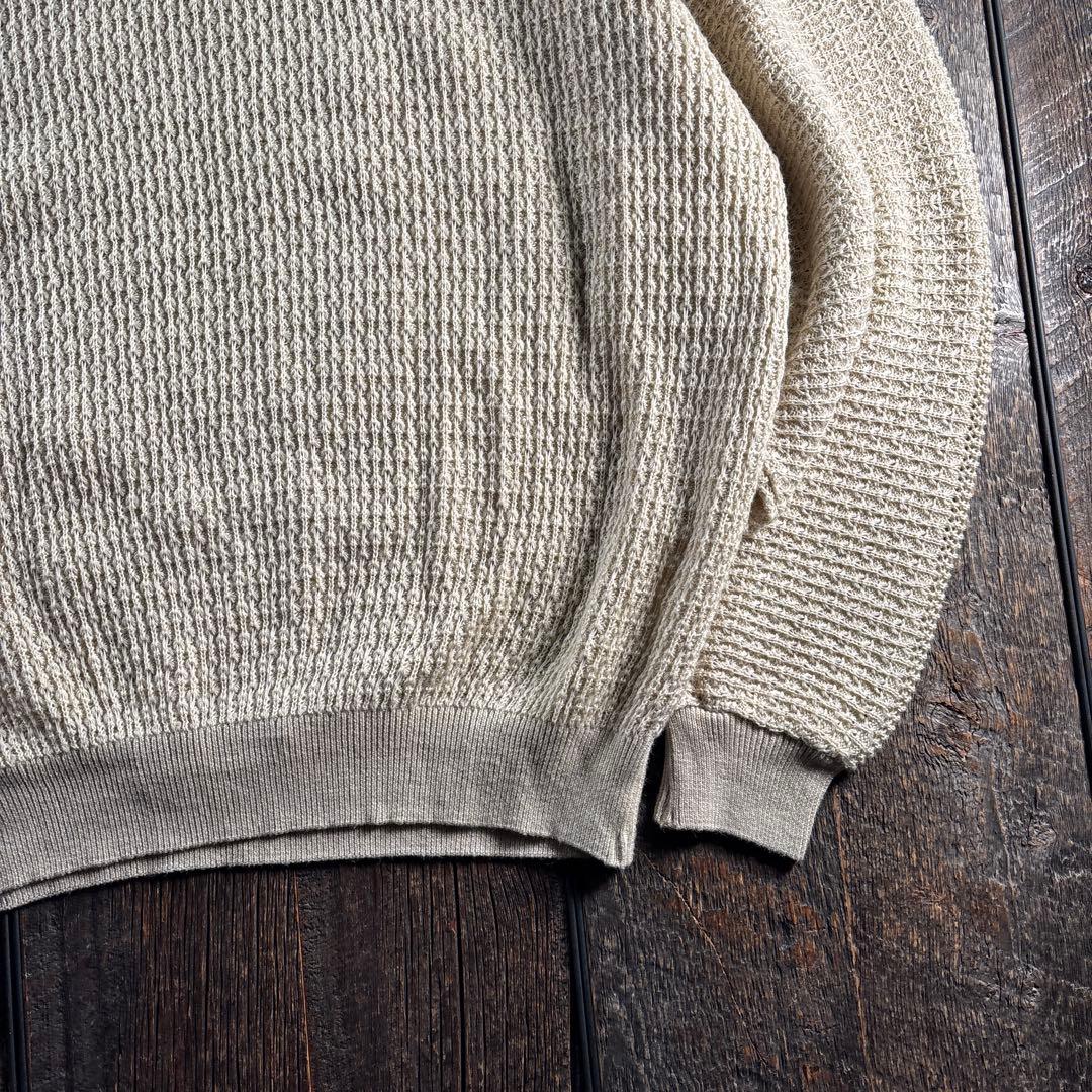 古着　サンタフェ　3Dニットアイボリー　ペイズリー　XL シアニット　リネン混.