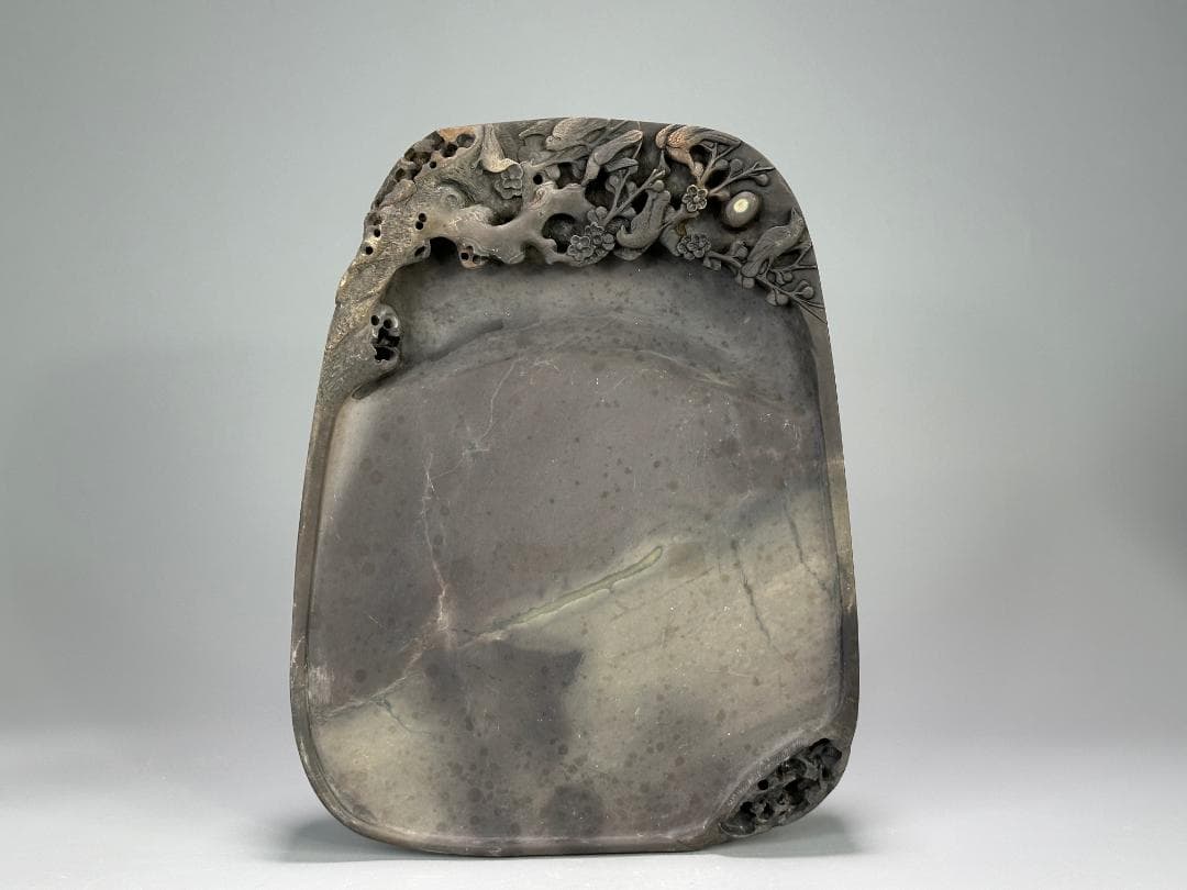 中国美術　書道具　文房具　硯　梅花鳥文端渓硯　唐物　古物　時代物　大振