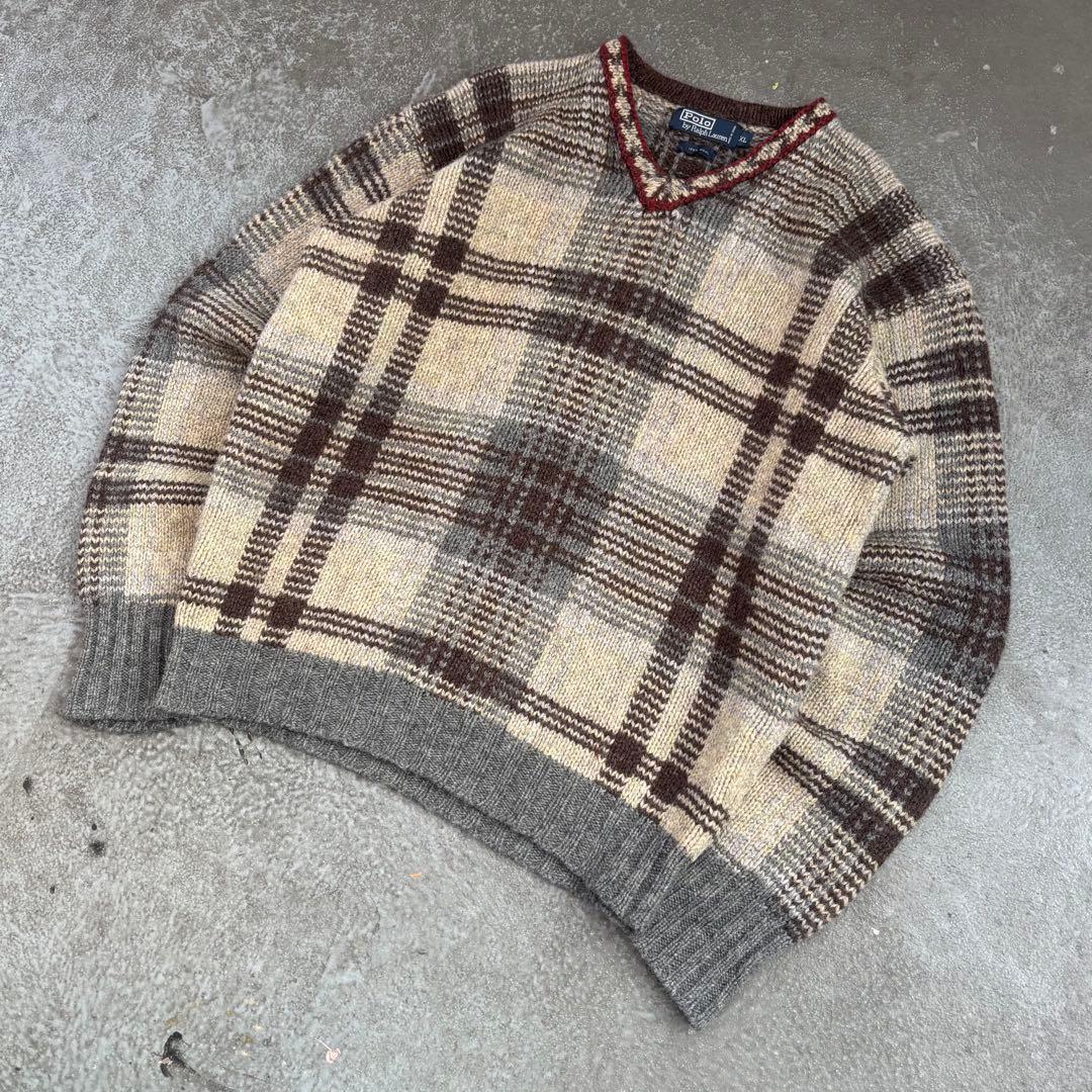 90s Polo Ralph Lauren Vネック　ウールニットセーター