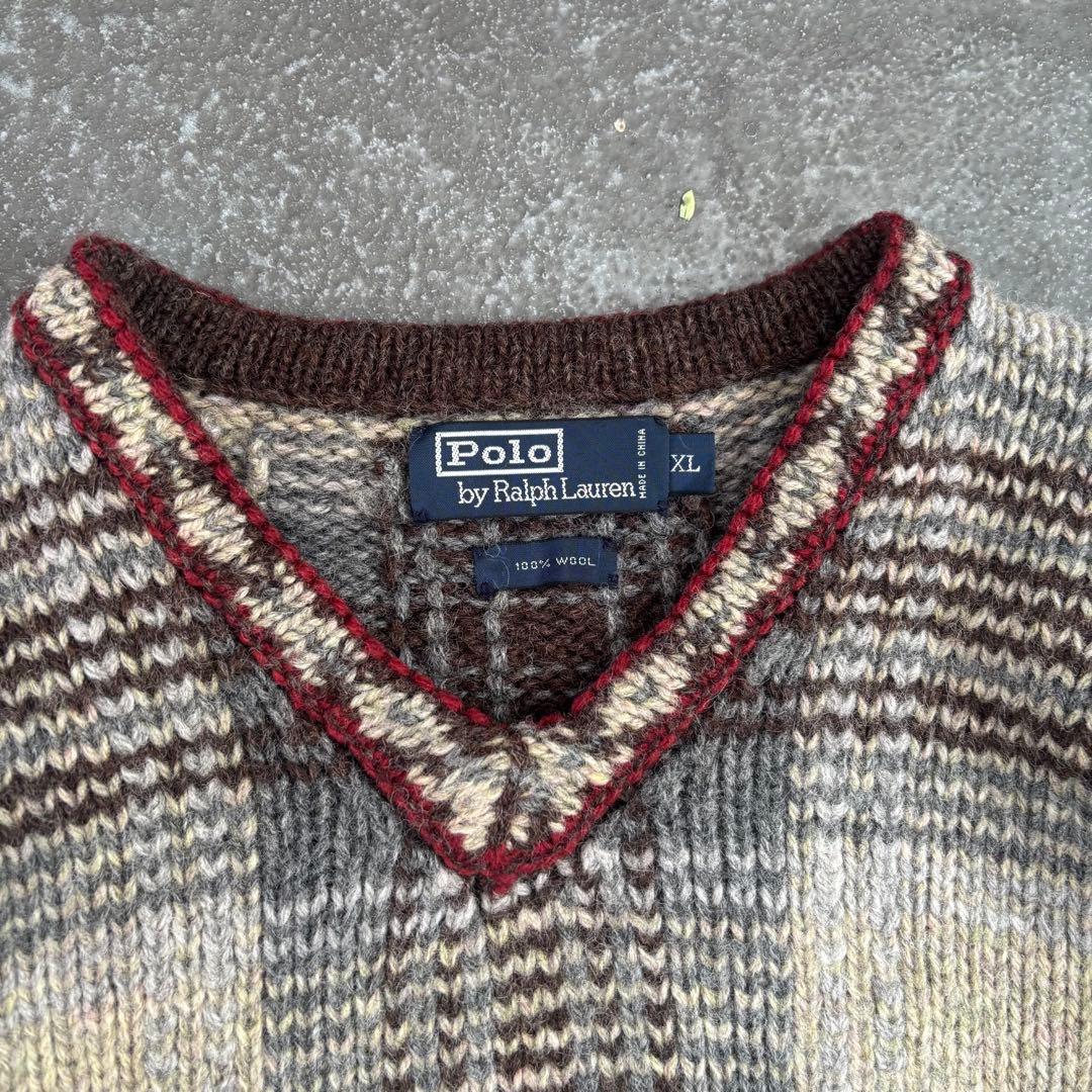 90s Polo Ralph Lauren Vネック　ウールニットセーター
