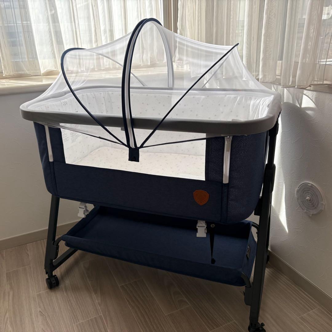 【yuka】HZDMJ折りたたみベビーベッド ネイビー