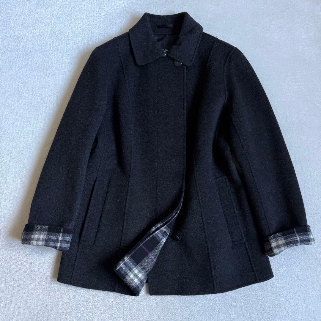 【極美品】バーバリーロンドン ピーコート カシミア混 グレーブラック 11号