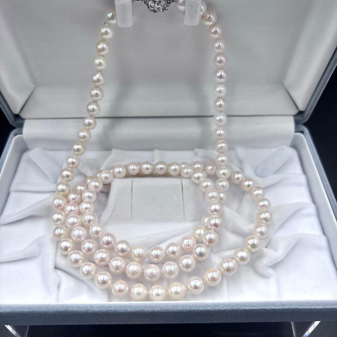 干渉色◎7mmあこや本真珠 2連80cmロングパールネックレス オールノット仕上