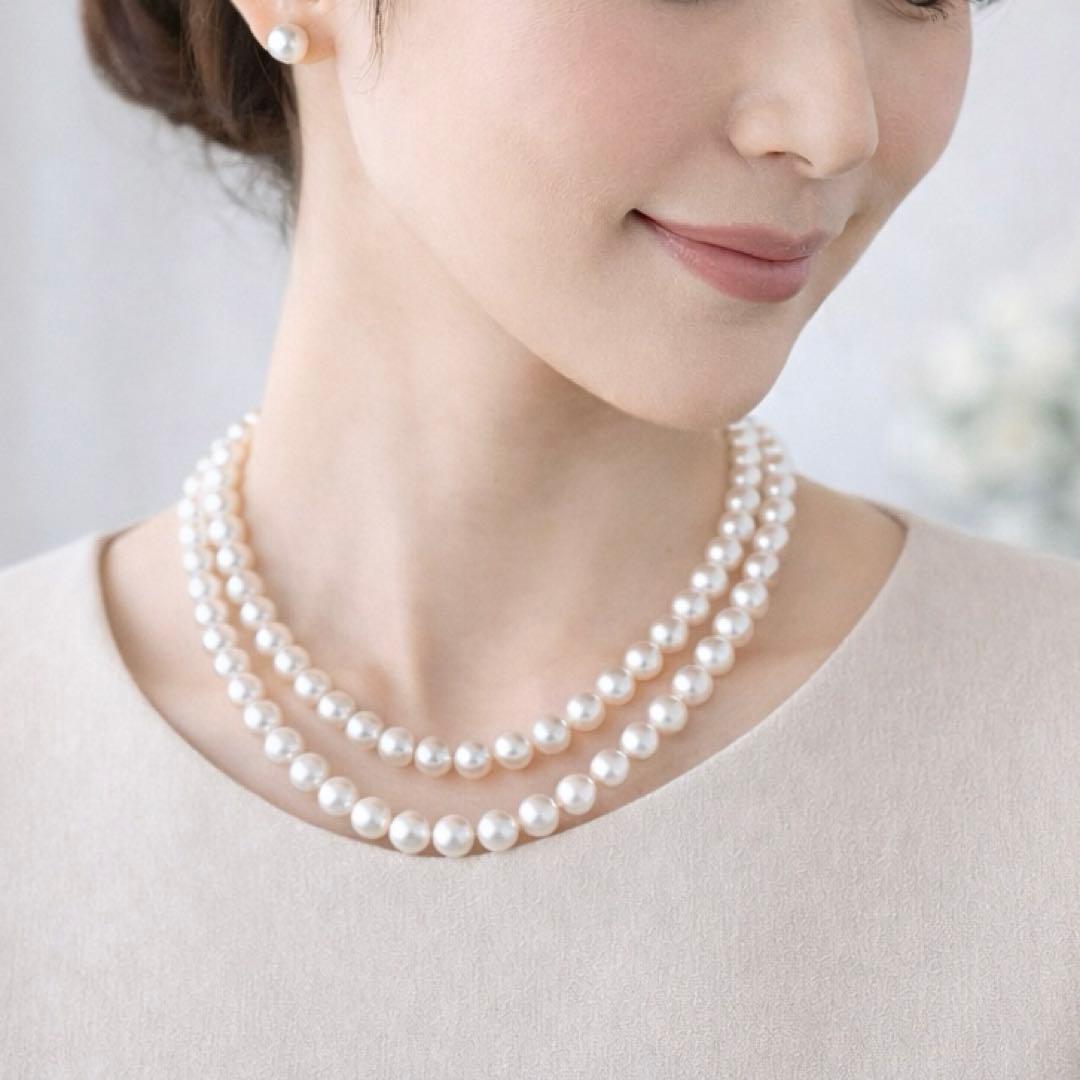 干渉色◎7mmあこや本真珠 2連80cmロングパールネックレス オールノット仕上