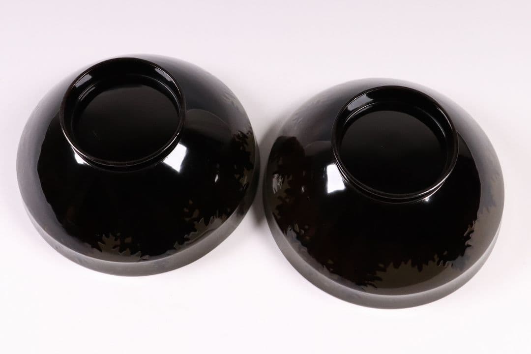 CL14 時代木製漆器 森に鳥 金蒔絵 吸物椀 二客 黒塗 朱塗 闇絵