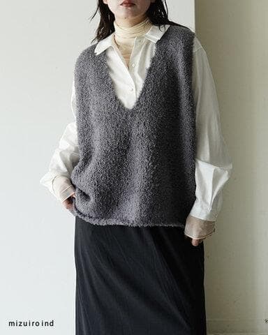 【新品タグ】mizuiro ind ミズイロインド へアリーVネックベスト