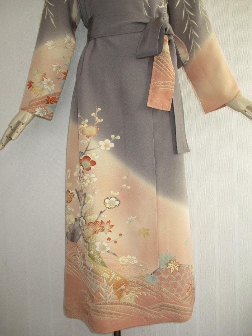 L～2Ｌサイズ　訪問着からの着物リメイクドレスです　着丈１２１cm