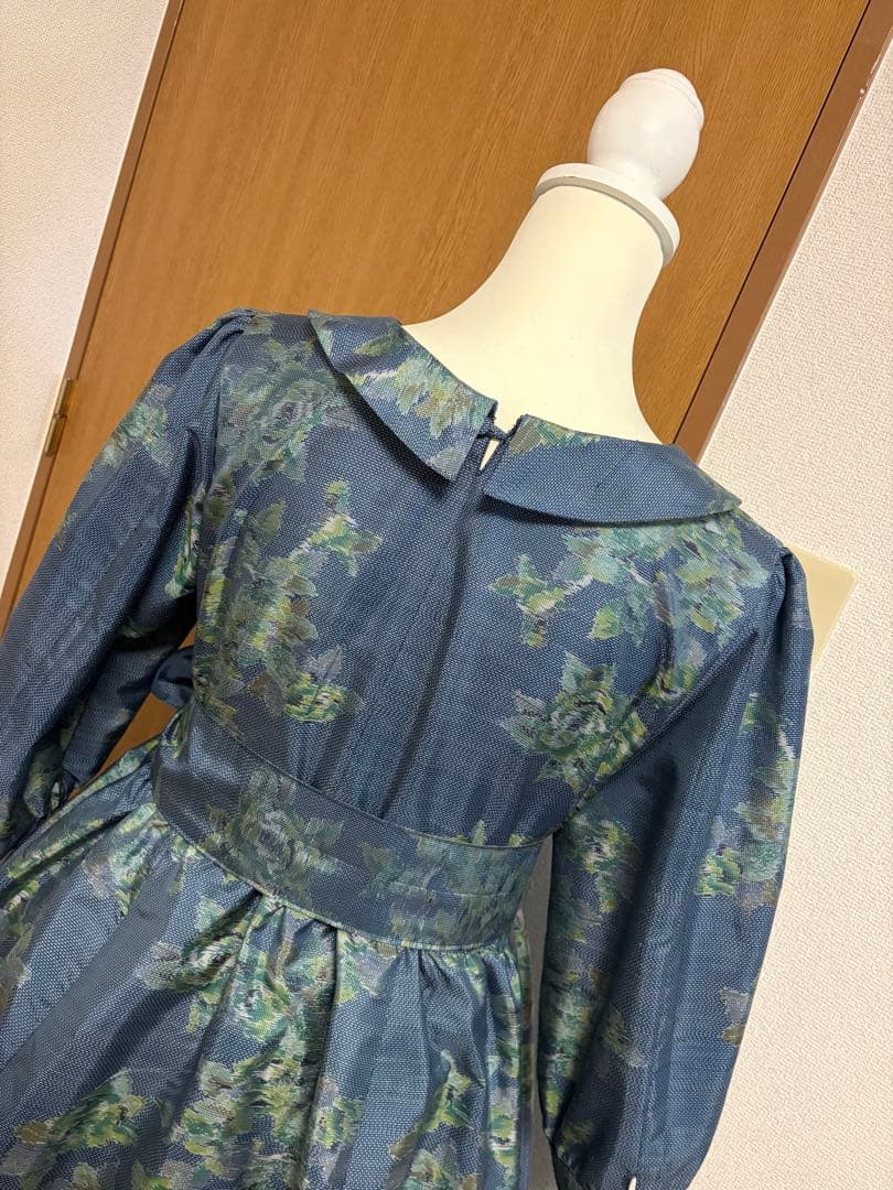 着物リメイク♪ 大島紬　ふんわりワンピース　MーL 薔薇柄　総裏地付き♪