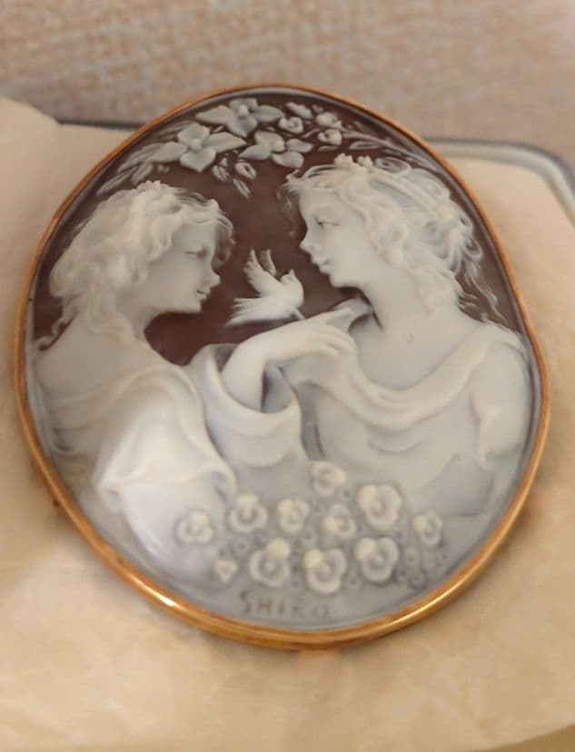 K18 シェルカメオ 大型 ブローチ ペンダント兼用 彫刻美 ヴィンテージ