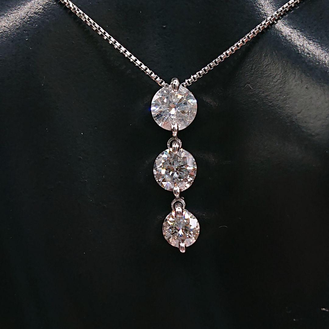 ゆみ様1カラットUP 3粒 揺れる 天然ダイヤモンドネックレスPt900/850