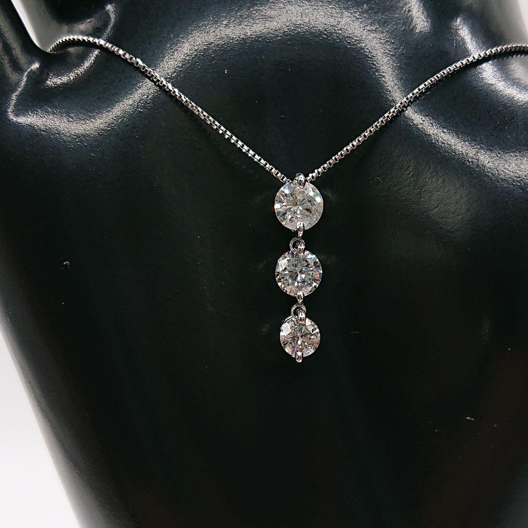 ゆみ様1カラットUP 3粒 揺れる 天然ダイヤモンドネックレスPt900/850