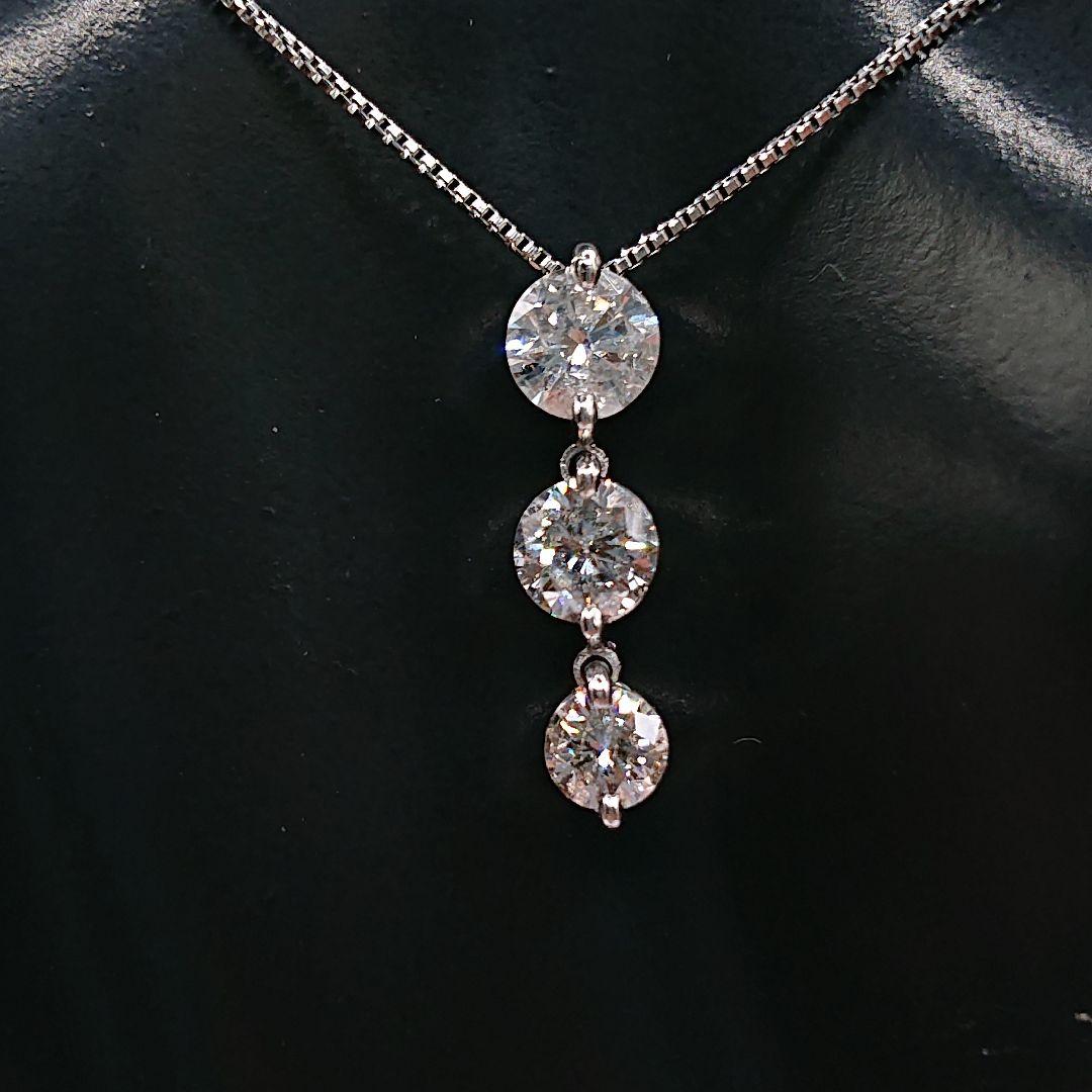 ゆみ様1カラットUP 3粒 揺れる 天然ダイヤモンドネックレスPt900/850