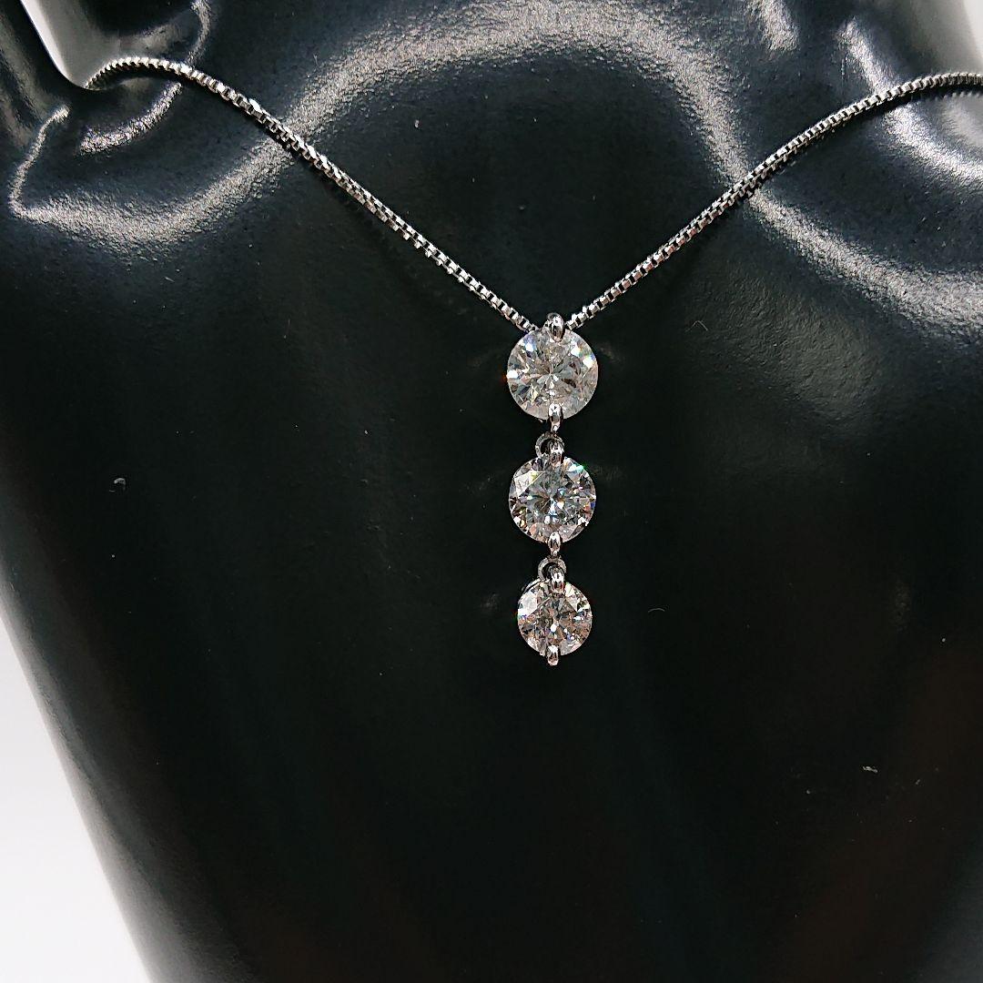 ゆみ様1カラットUP 3粒 揺れる 天然ダイヤモンドネックレスPt900/850