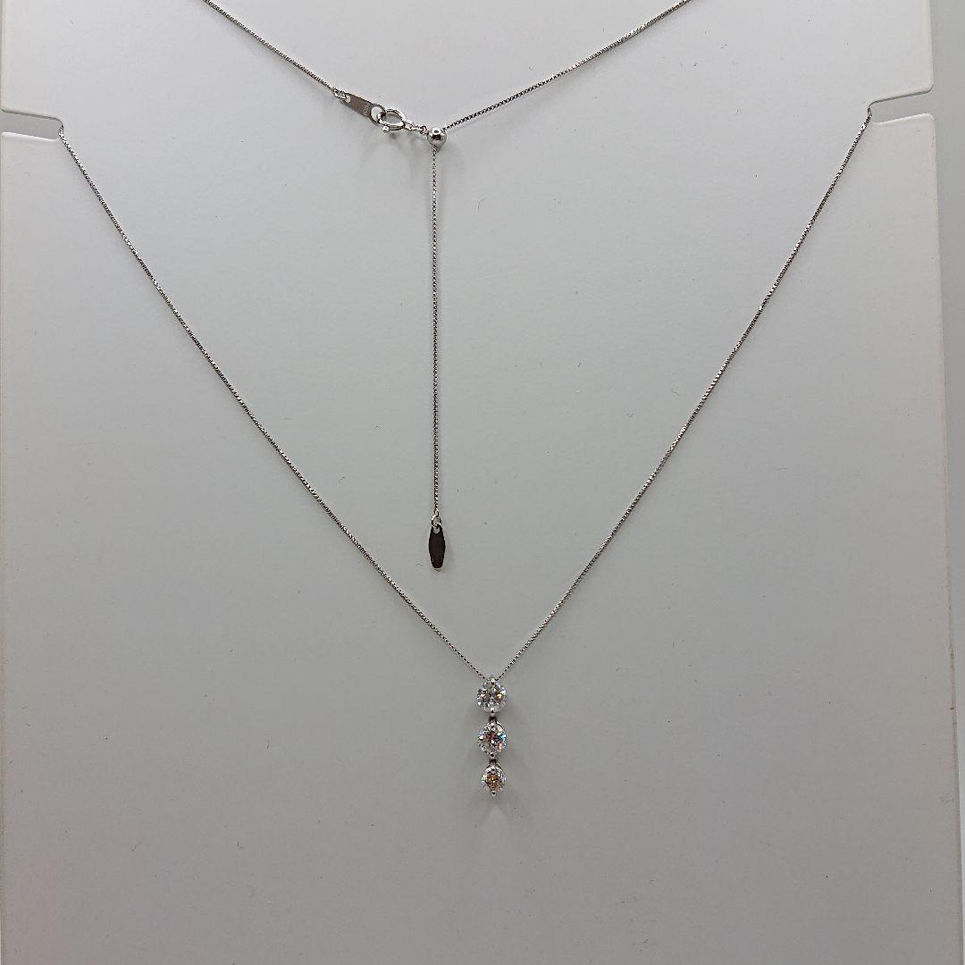 ゆみ様1カラットUP 3粒 揺れる 天然ダイヤモンドネックレスPt900/850