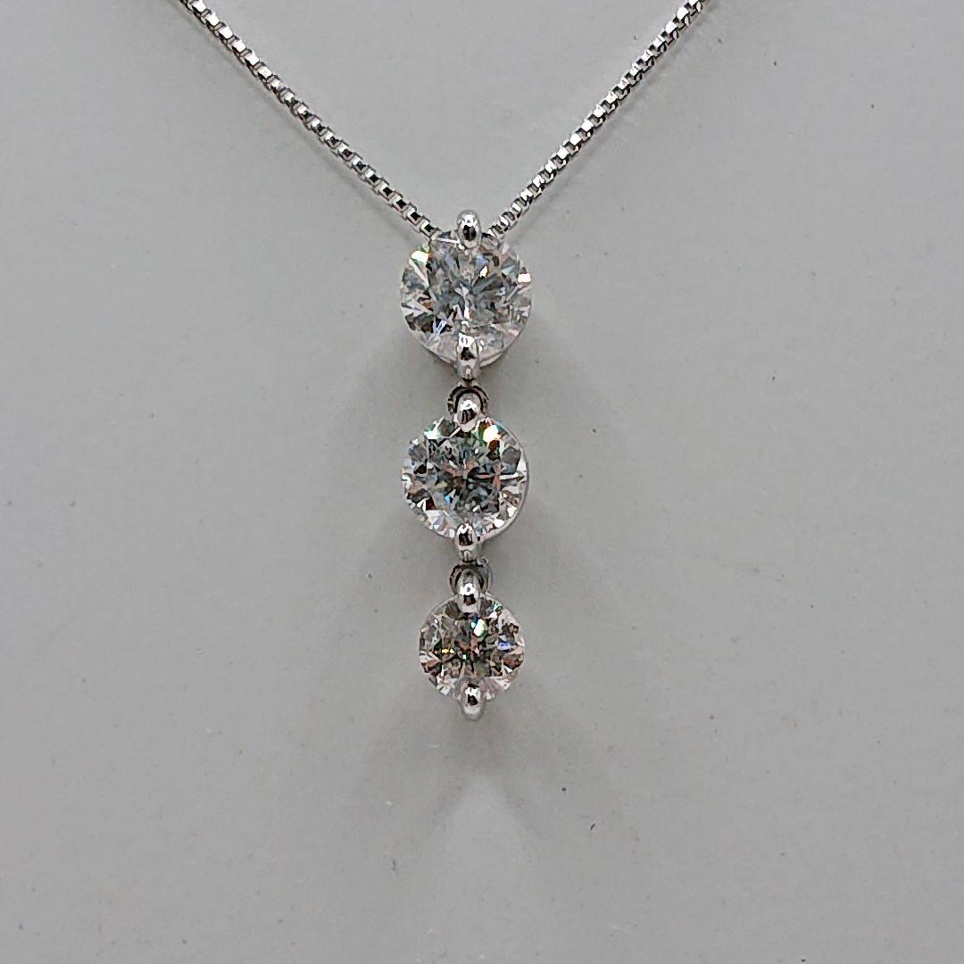 ゆみ様1カラットUP 3粒 揺れる 天然ダイヤモンドネックレスPt900/850