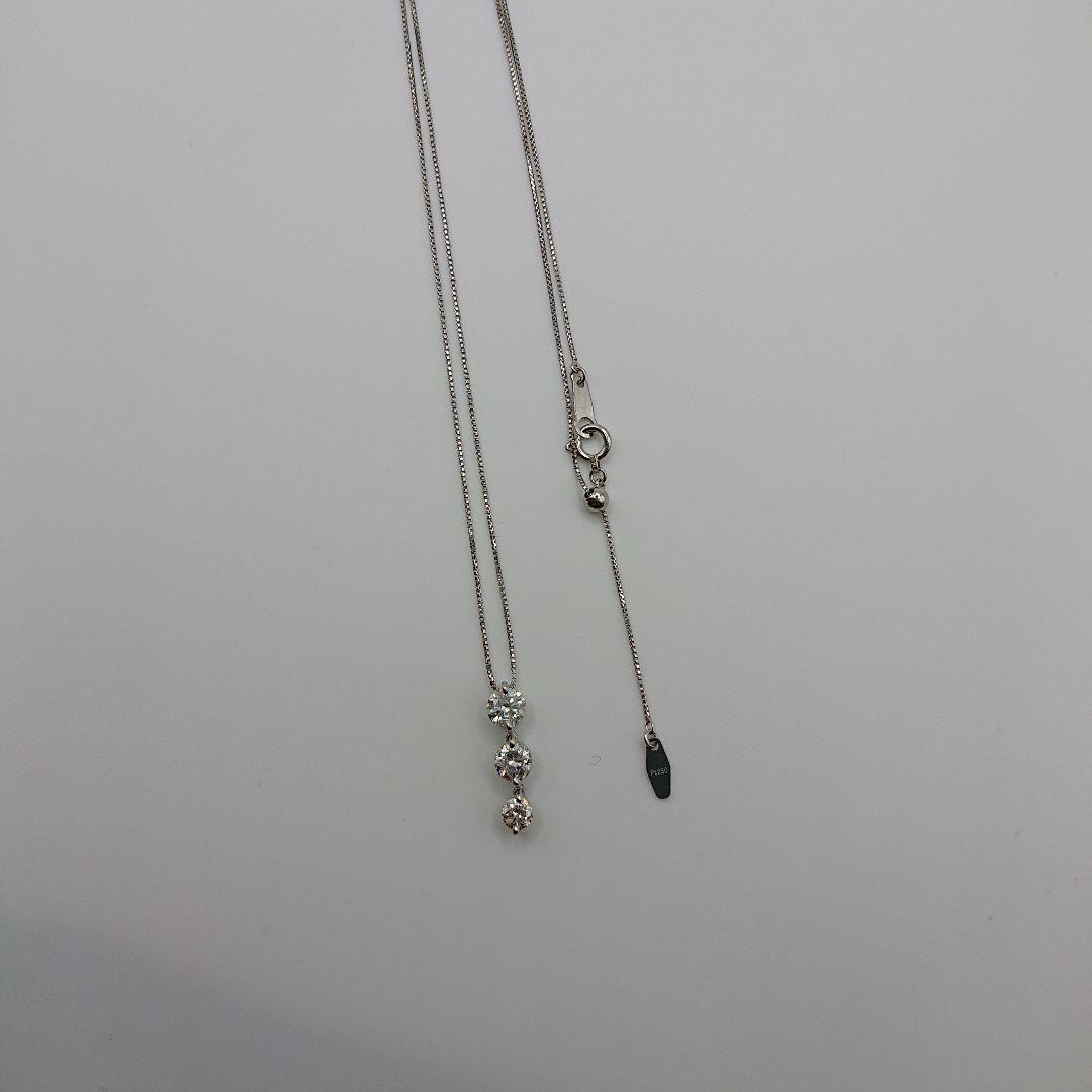 ゆみ様1カラットUP 3粒 揺れる 天然ダイヤモンドネックレスPt900/850