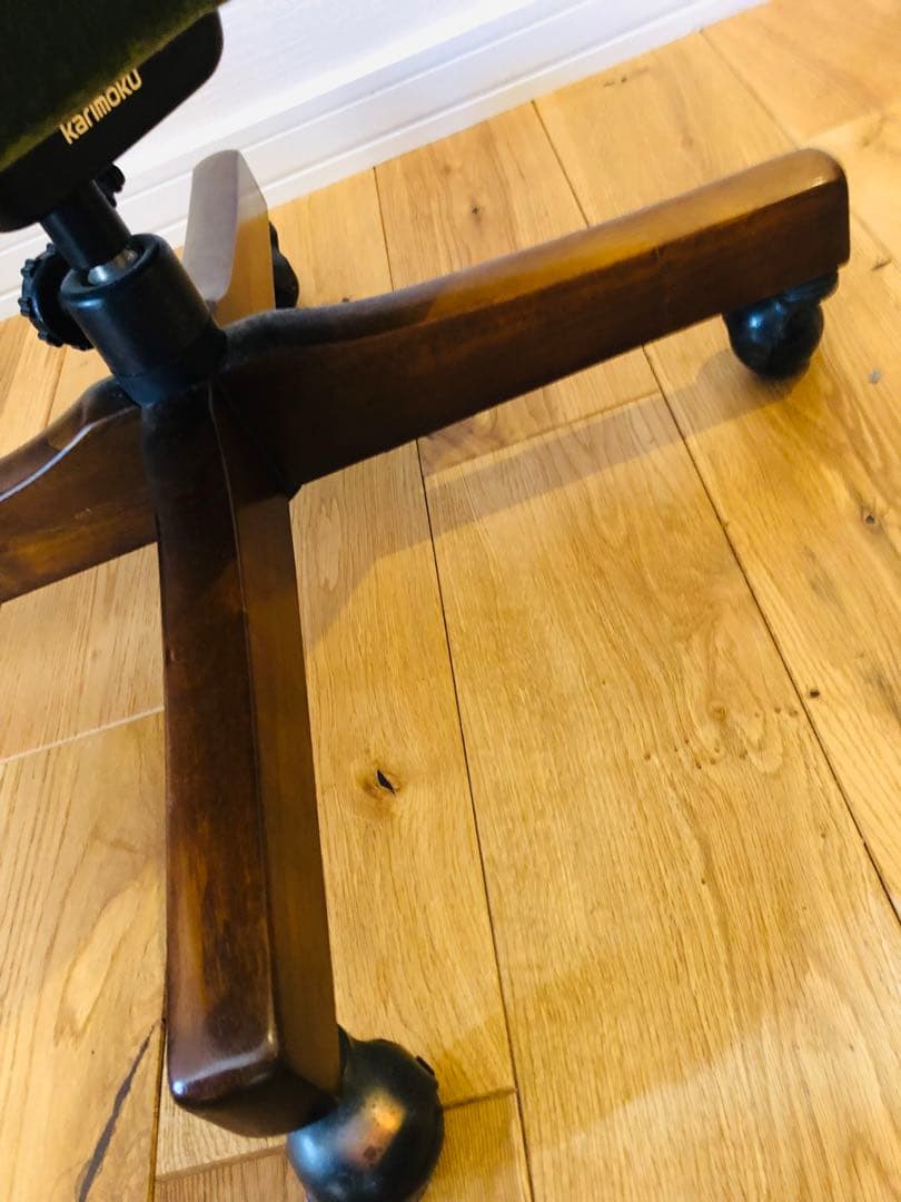 カリモク　ビンテージ　アンティーク　グリーンベルベット回転式デスクチェア