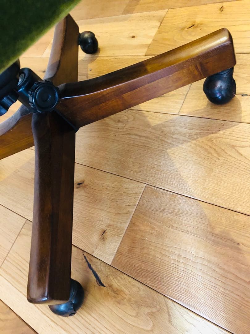 カリモク　ビンテージ　アンティーク　グリーンベルベット回転式デスクチェア