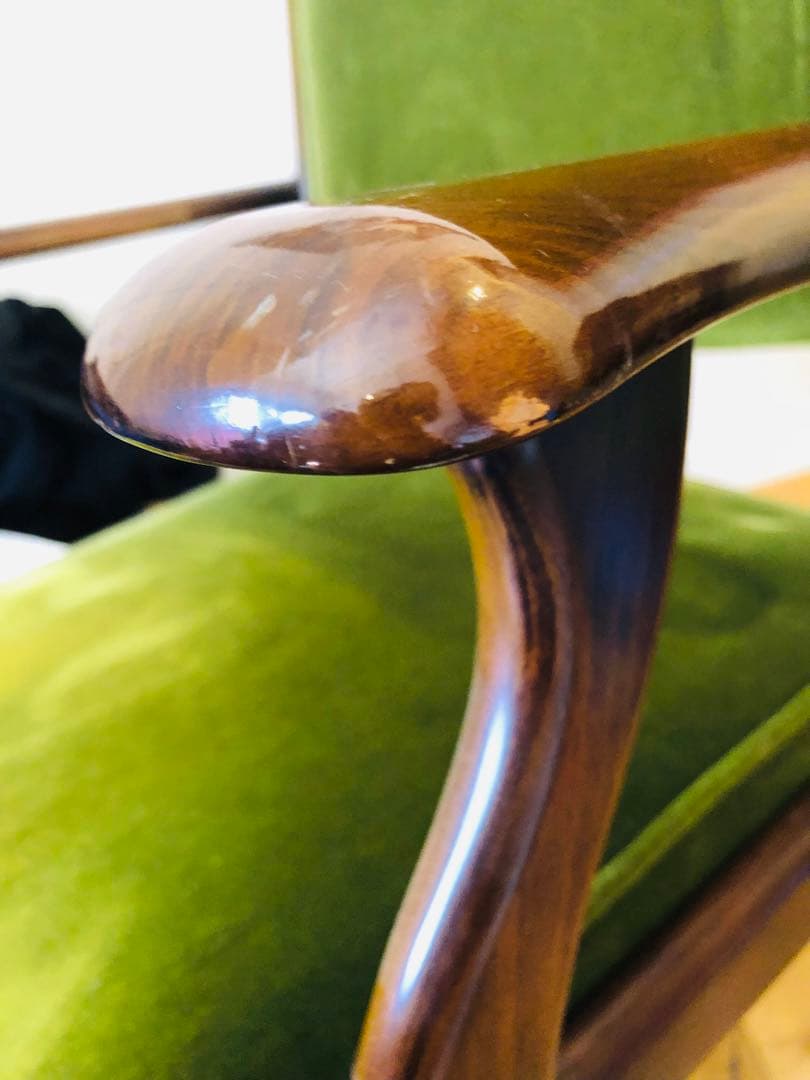 カリモク　ビンテージ　アンティーク　グリーンベルベット回転式デスクチェア