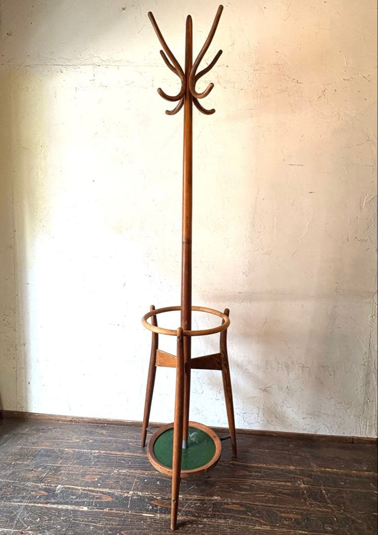 木製コートハンガー 傘立て付き レトロ アンティーク