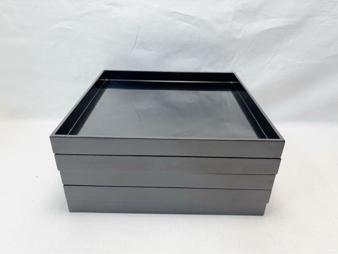 ほぼ未使用 懐石道具 木製黒真塗 四方膳 会席膳 平膳 5客揃 角膳 銘々盆