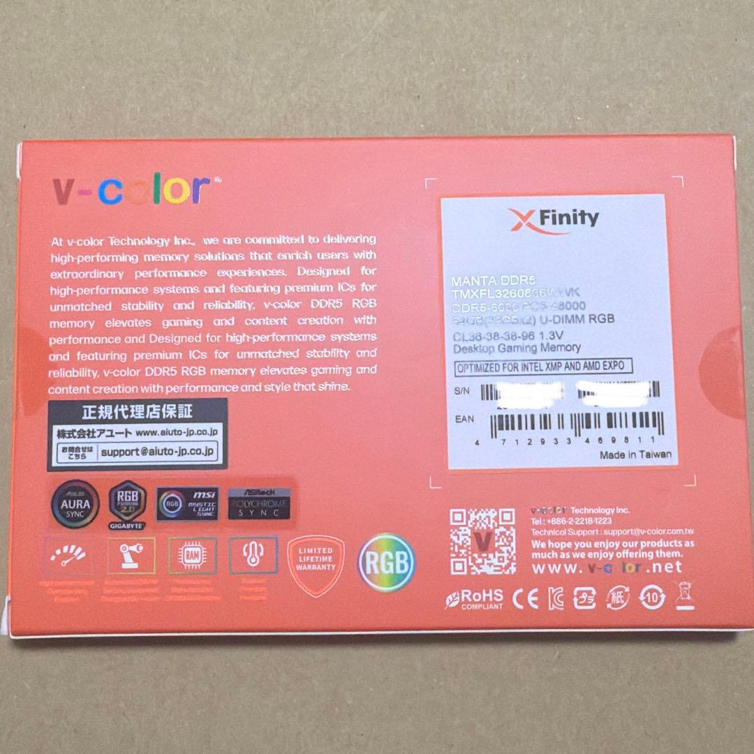 V-Color DDR5-6000 メモリ 64GB(32GB×2)