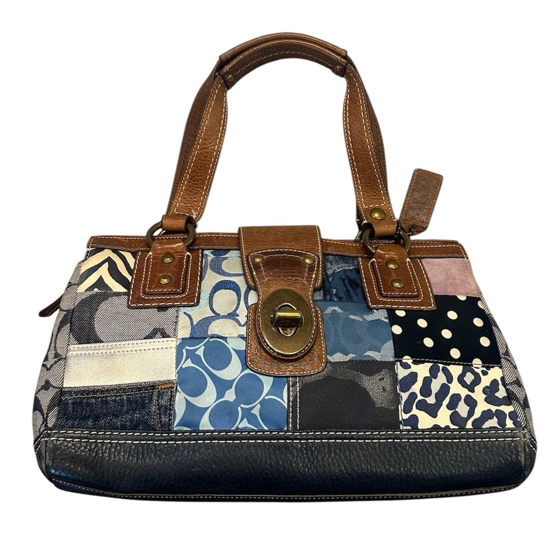 コーチ　ハンドバッグ　ターンロック　パッチワーク　デニム　肩掛け　10816