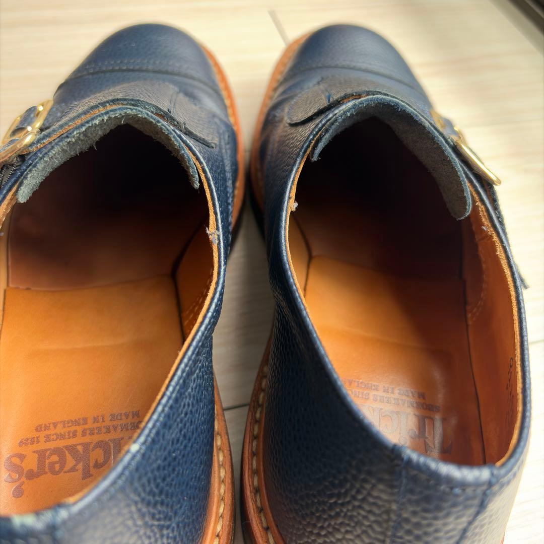 【福井CLARK別注】トリッカーズ ダブルモンク UK8 ネイビー シボ革