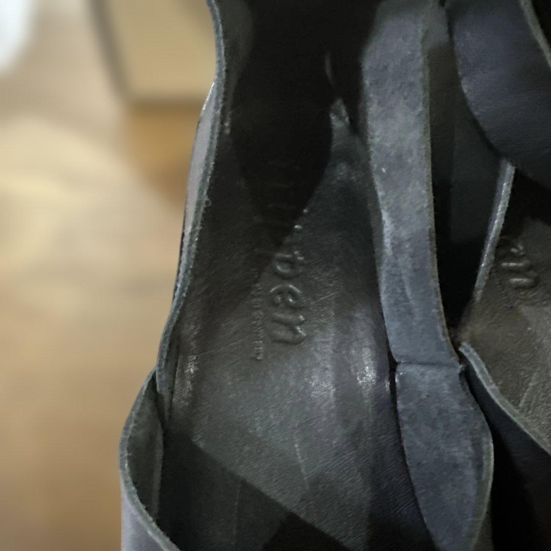 か*り様 トリッペン　レザーオープントゥサンダル 黒 中ヒール