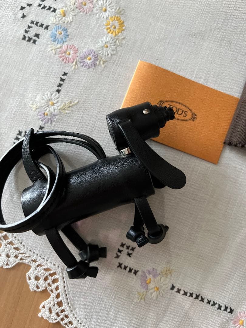 TOD’S トッズ レザー ドッグ チャーム (犬)ストラップ★黒 美品
