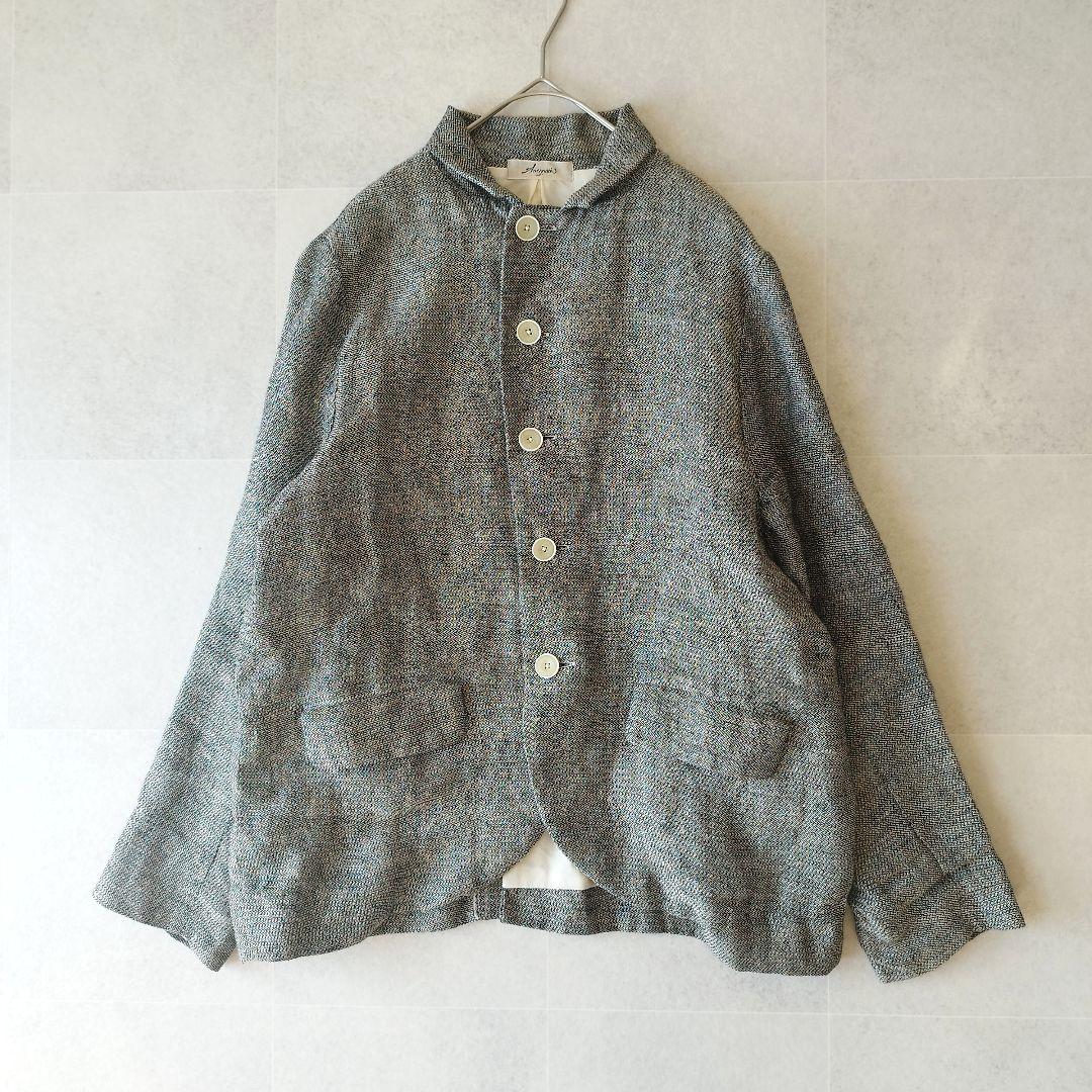 【美品】イチアンティークス 5釦リネンジャケット 麻100% チャコールグレー