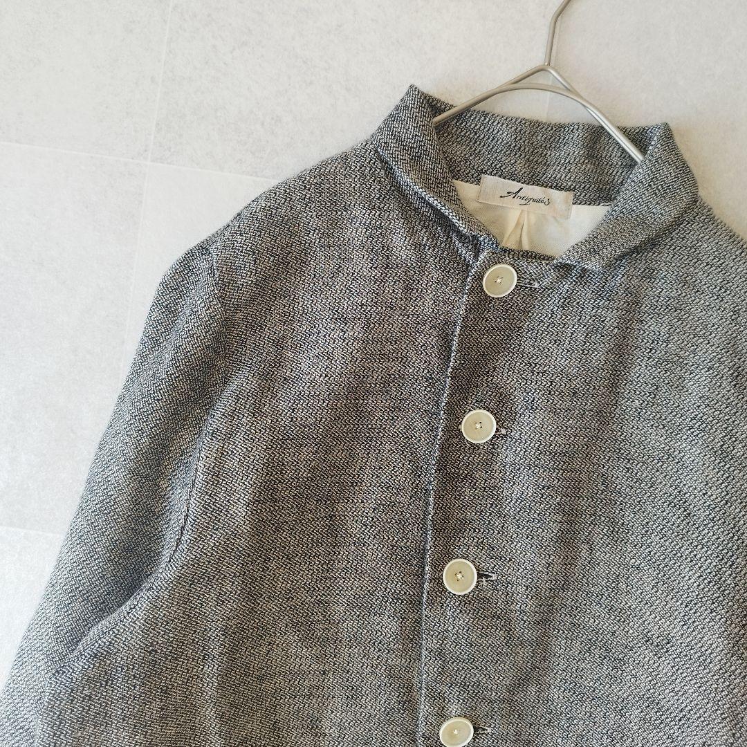【美品】イチアンティークス 5釦リネンジャケット 麻100% チャコールグレー