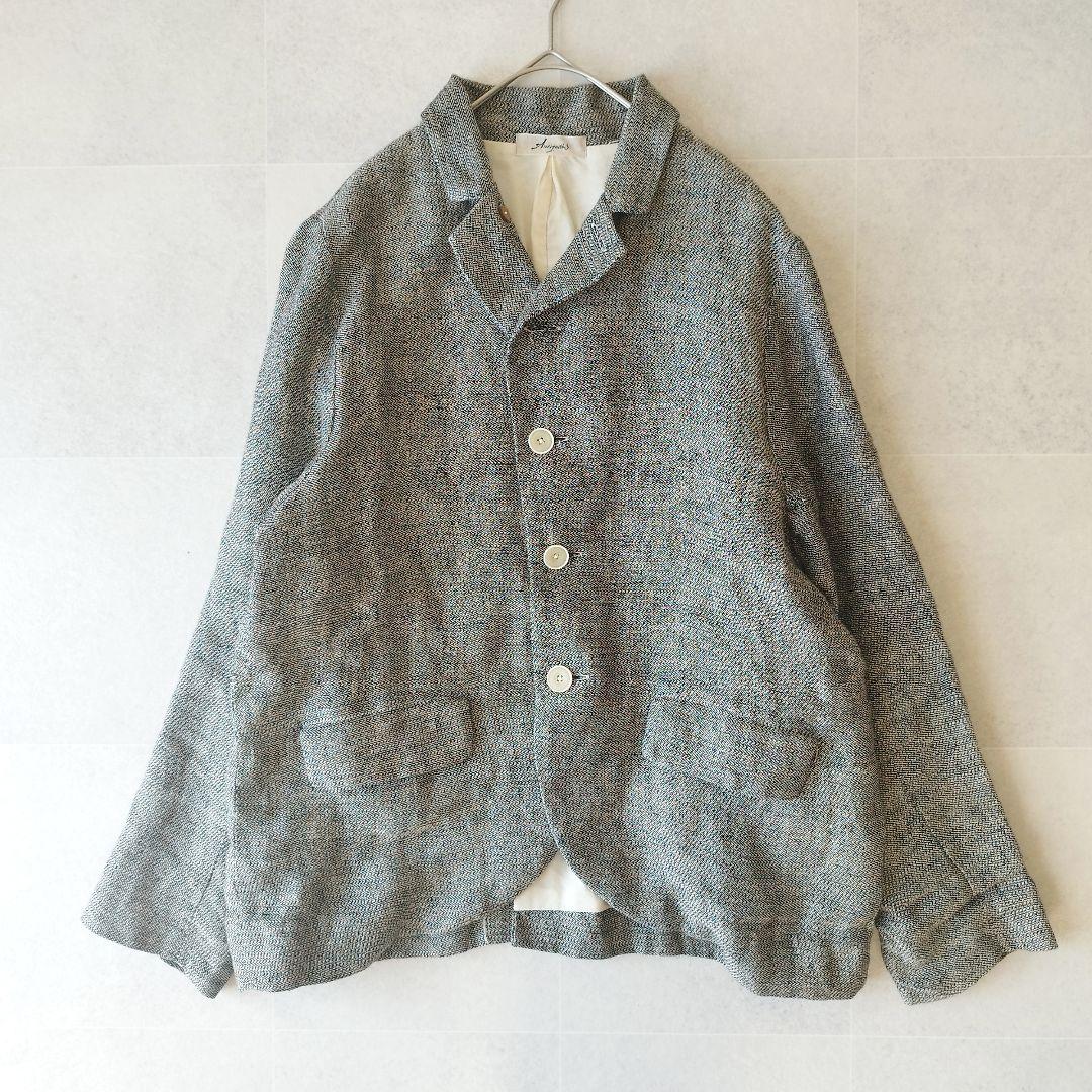 【美品】イチアンティークス 5釦リネンジャケット 麻100% チャコールグレー