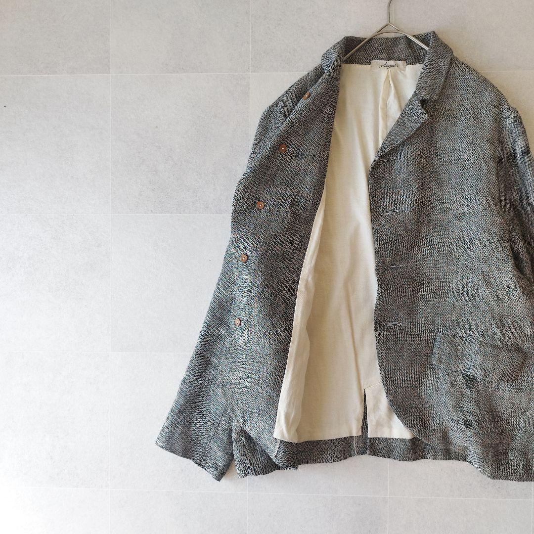 【美品】イチアンティークス 5釦リネンジャケット 麻100% チャコールグレー
