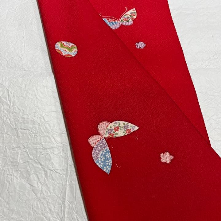 Katy☆ 正絹小紋　丹後ちりめん　七五三　手ざし友禅　反物　赤　蝶々と鞠