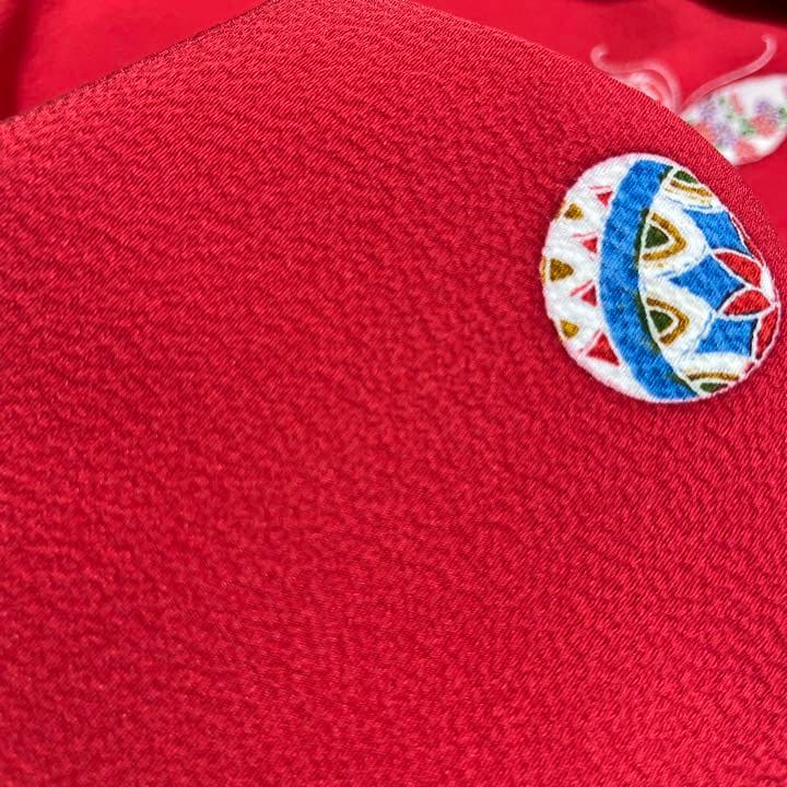 Katy☆ 正絹小紋　丹後ちりめん　七五三　手ざし友禅　反物　赤　蝶々と鞠