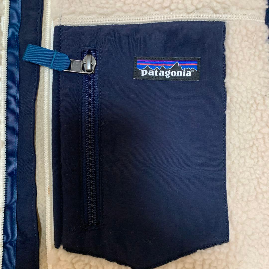 patagonia フリース ベスト クリーム色 ネイビー