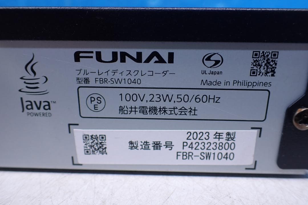 D1123#フナイ FBR-SW1040 1TB ブルーレイレコーダー2023