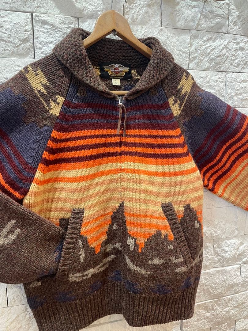 ⭐︎美品　Harley-Davidson カウチンセーターLブラウンウール100%